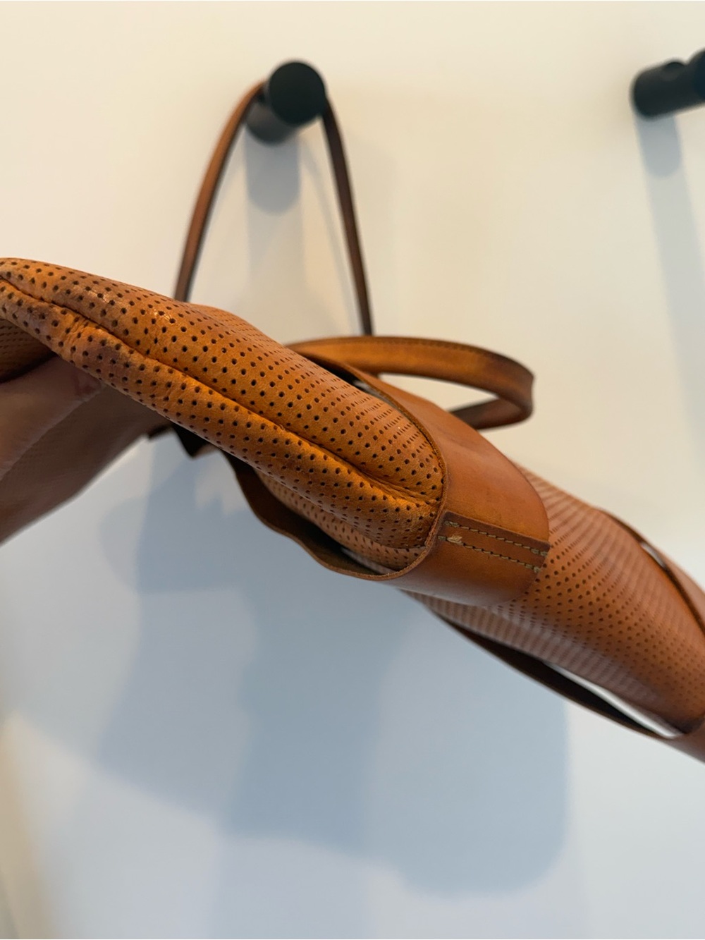 Clare V. La Tropezienne Perforated Leather Tote | Cognac Brown | Made in USA - Picture 12 of 16
